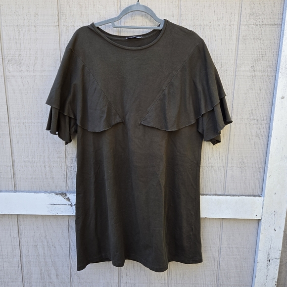 Zara Trafaluc Spring Summer 2017 Green Mini Dress Tunic Short Sleeve Blouse L - Picture 1 of 8